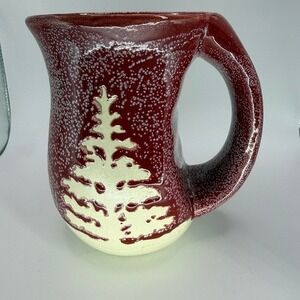 Tag Coffee Tea Cup Mug Hand Warmer Ceramic Red White Trees Christmas Xmas